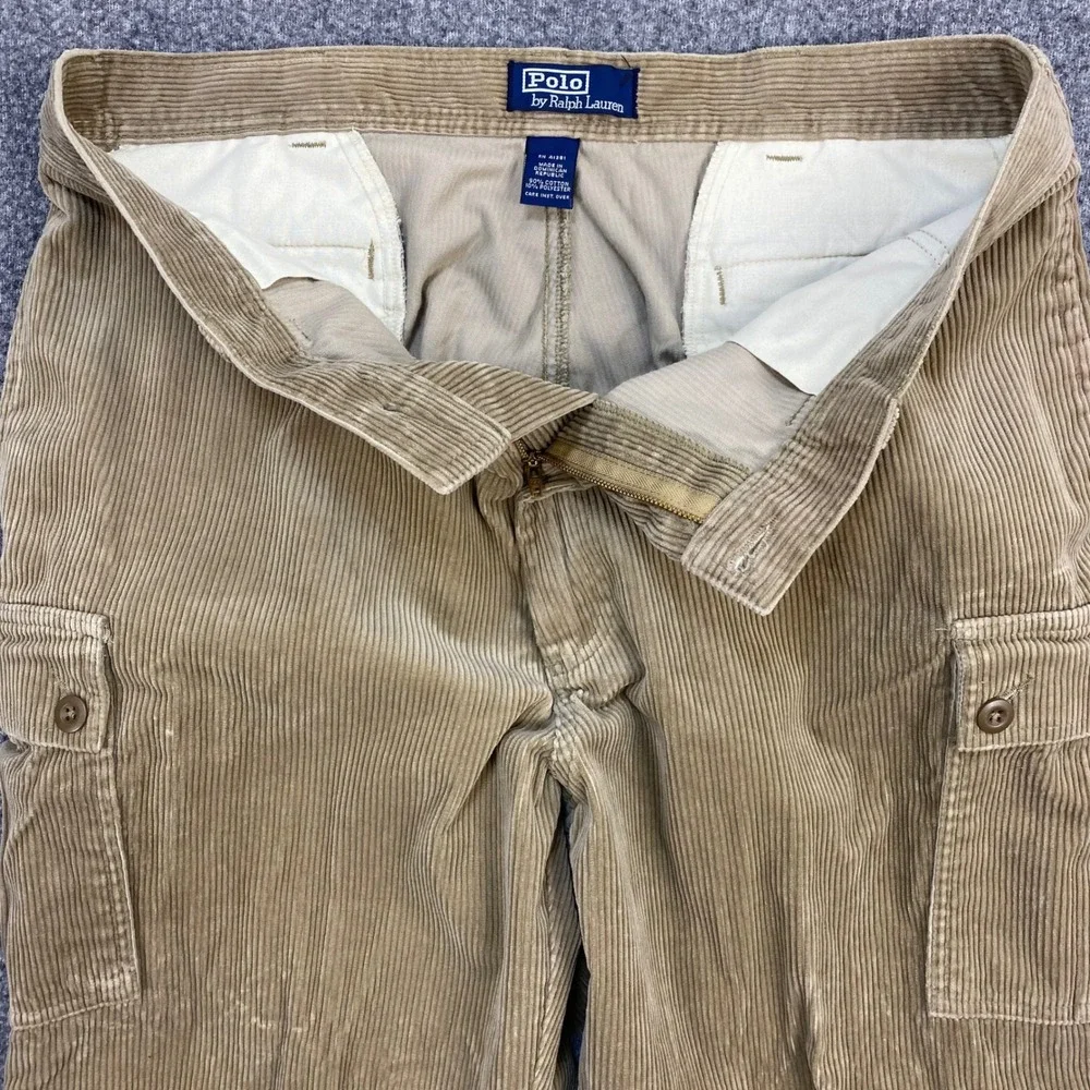VTG Polo Ralph Lauren Cargo Pants Mens 38x32 Corduroy Tan Military Straight Leg